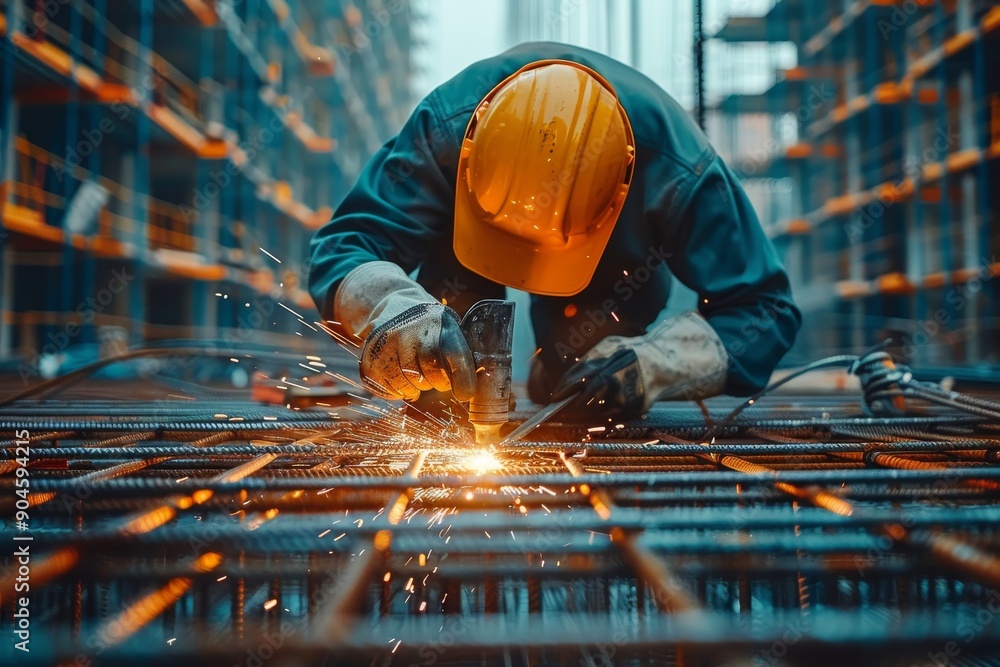Welder Working on Metal Structure in Industrial Setting Welder Working on Metal Structure in Industrial Setting