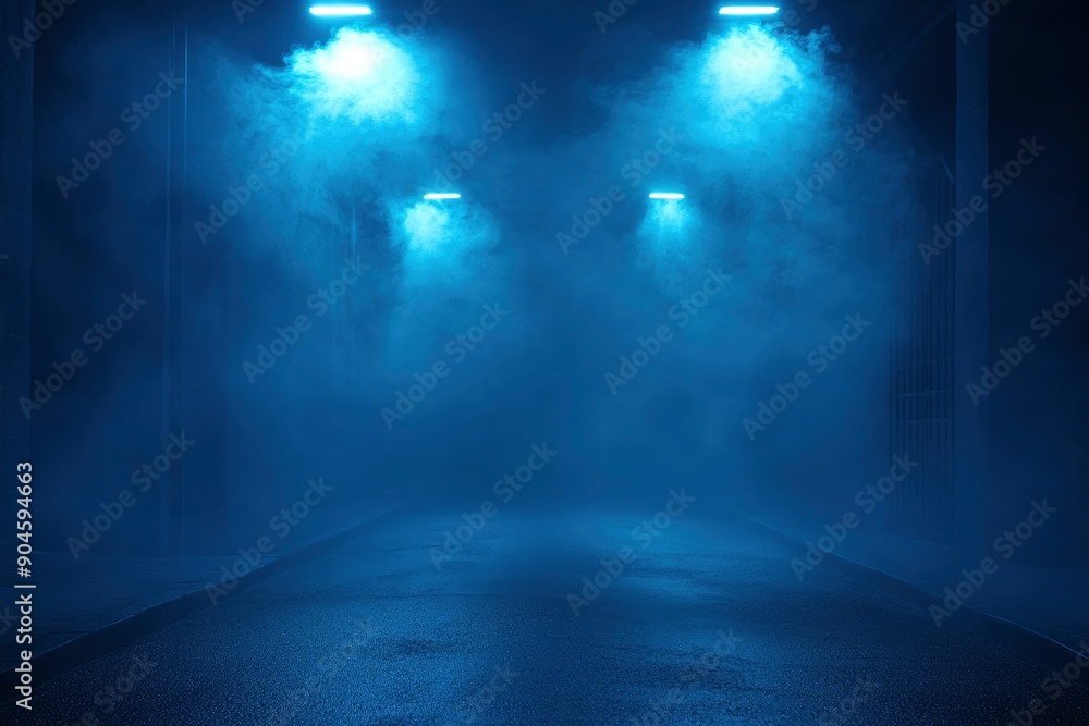 A dark empty street, dark blue background, an empty dark scene, neon light, spotlights The asphalt floor and studio room with smoke float up the interior , ai A dark empty street, dark blue background, an empty dark scene, neon light, spotlights The asphalt floor and studio room with smoke float up the interior , ai