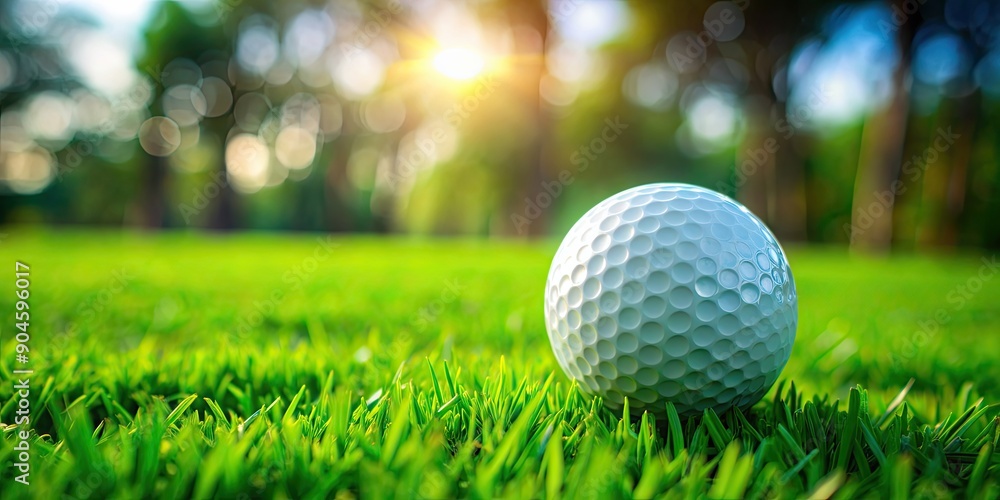Obraz premium Golf ball resting on green grass , sport, leisure, golfing, recreation, outdoor, activity, equipment, summer, relaxation