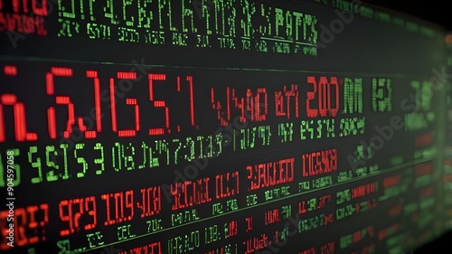 close-up of a stock market ticker on a digital display board.
