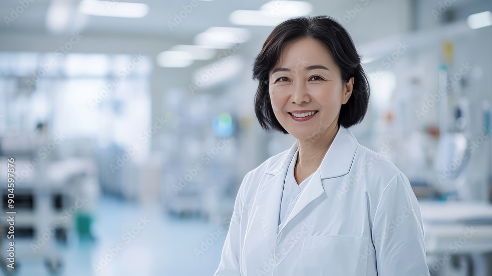 Happy confident Asian female doctor short hair portrait hospital background Medicine Healthcare banner
Happy confident Asian female doctor short hair portrait hospital background Medicine Healthcare banner