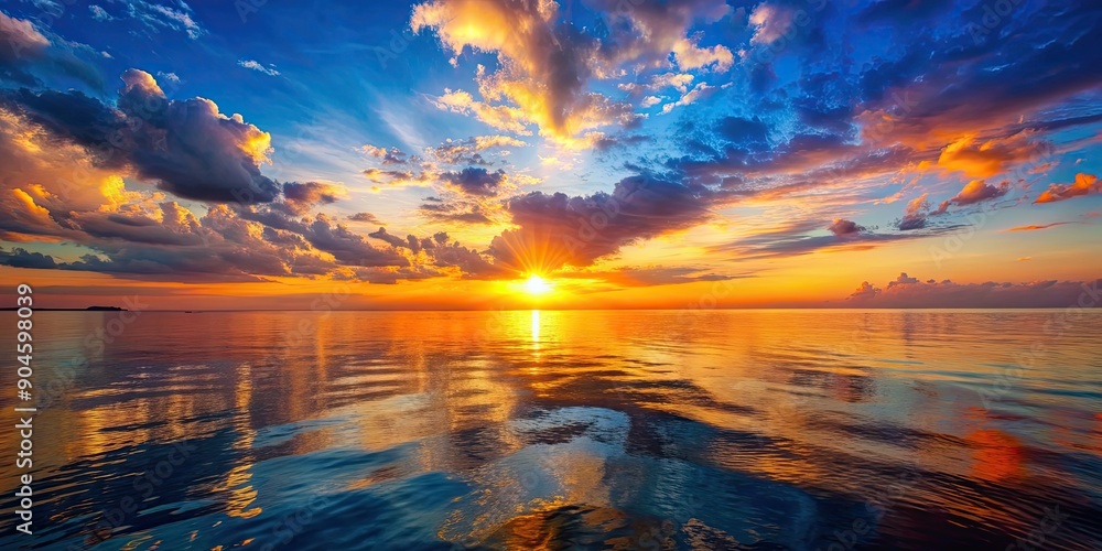 Beautiful sunset over the calm sea with colorful hues reflecting on the water surface, ocean, nature, marine, horizon, beach Beautiful sunset over the calm sea with colorful hues reflecting on the water surface, ocean, nature, marine, horizon, beach