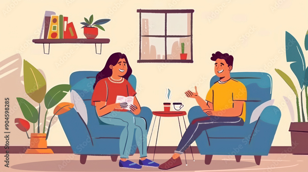 Happy Indian Asian partners having a relaxing coffee time together at home Happy Indian Asian partners having a relaxing coffee time together at home