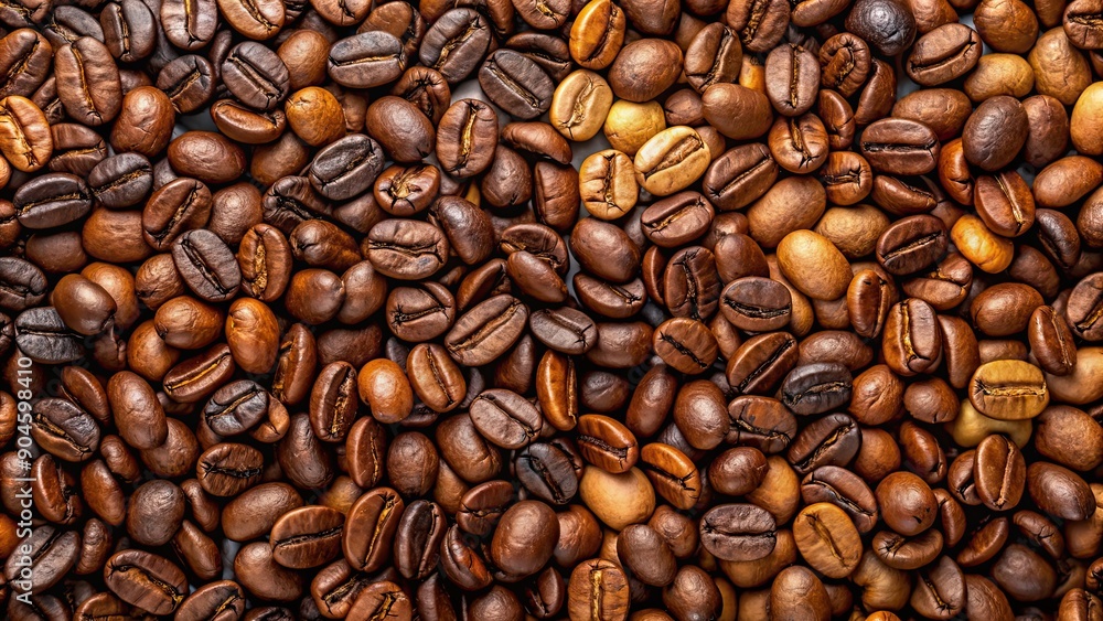 Fototapeta premium Coffee beans background with roasted and unroasted beans, perfect for coffee shop advertisements or blog posts, coffee