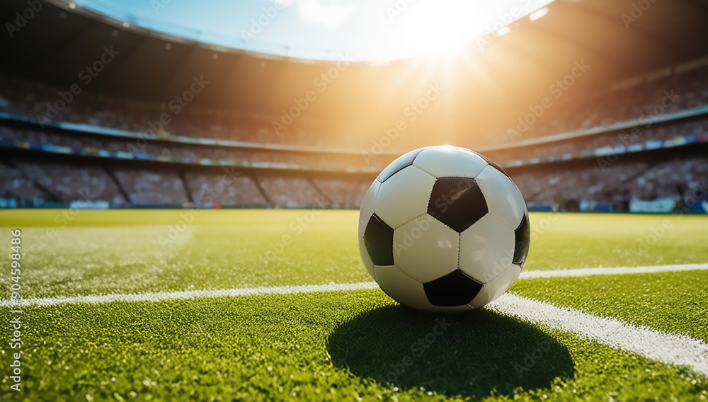 Naklejka premium football in stadium and background is blurred soccer FIFA worldcup