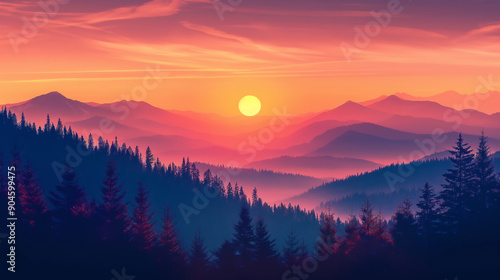 Golden Sunrise over Misty Mountainscape 