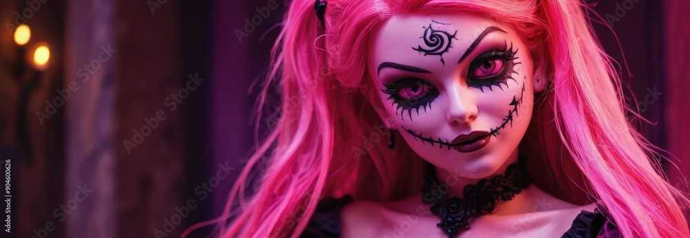 Pink Haired Doll with Spooky Makeup. Pink Haired Doll with Spooky Makeup.