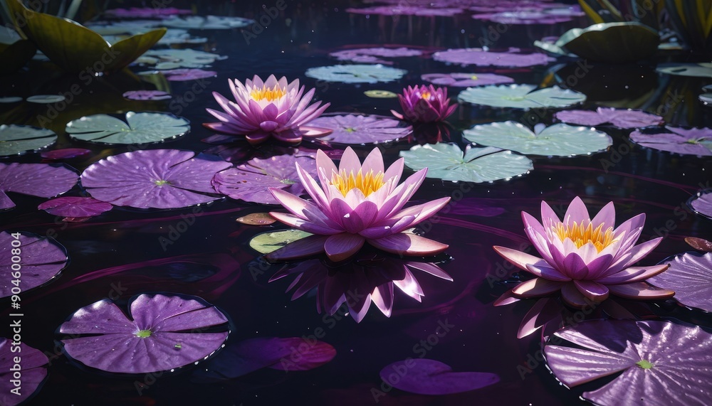 Water Lily Flowers in Purple Pond Water Lily Flowers in Purple Pond