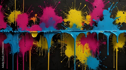 abstract background inspired by urban graffiti, featuring bold splashes of neon colors such as electric blue, hot pink, and bright yellow.