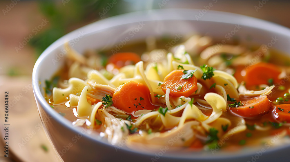 Bowl of hearty chicken noodle soup Bowl of hearty chicken noodle soup