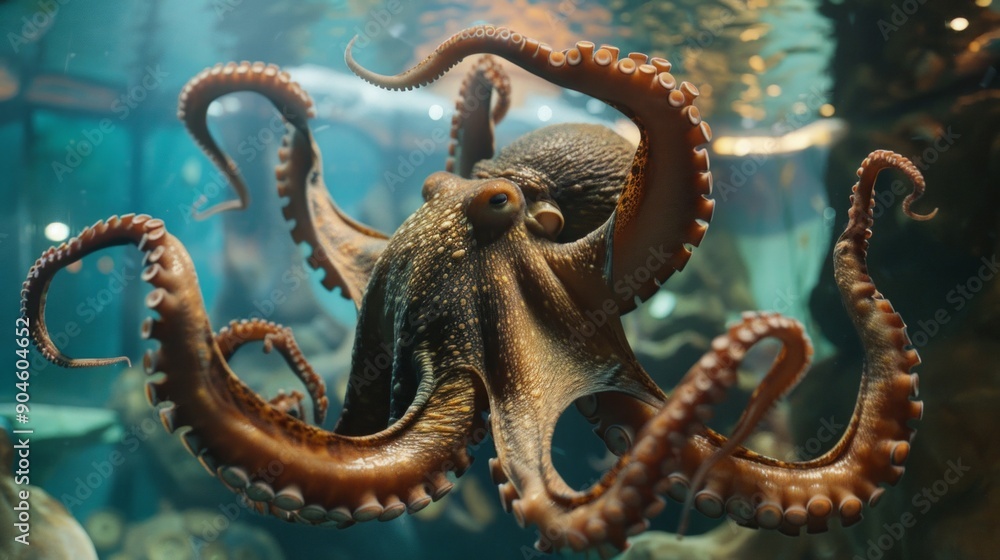 Ocean Marvel, A Vibrant Octopus Gracefully Swimming in the Crystal Blue Waters Ocean Marvel, A Vibrant Octopus Gracefully Swimming in the Crystal Blue Waters
