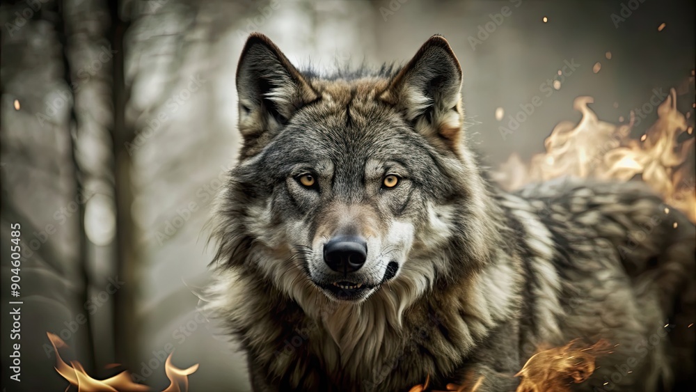 Dangerous bloody wolf engulfed in flames, wolf, fire, dangerous, animal, predator, blood, aggressive, burning, wild, fierce, fiery Dangerous bloody wolf engulfed in flames, wolf, fire, dangerous, animal, predator, blood, aggressive, burning, wild, fierce, fiery