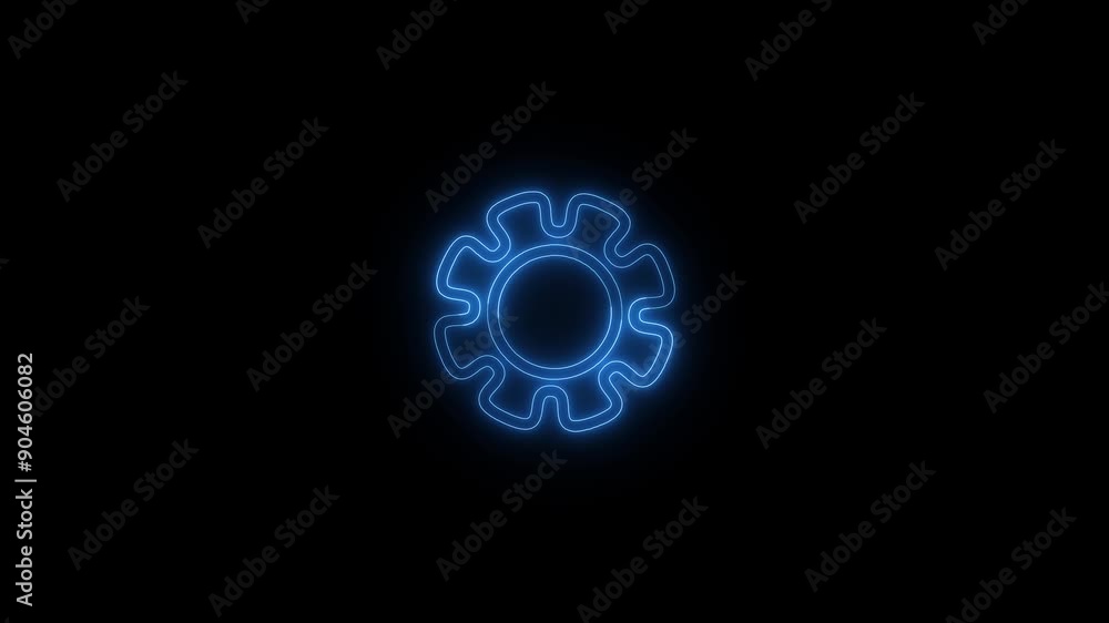 Glowing neon setting icon animation. And on black background. Glowing neon setting icon animation. And on black background.