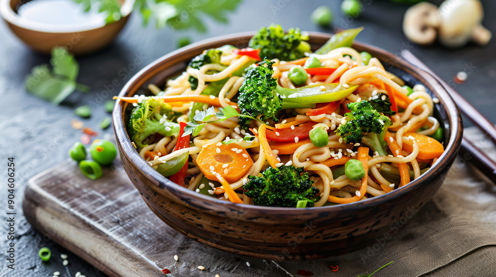 Bowl of vegetable stir-fry with noodles Bowl of vegetable stir-fry with noodles