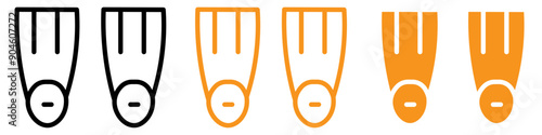Swimming Flippers Icon Set Diving Equipment Illustrations for Water Sports