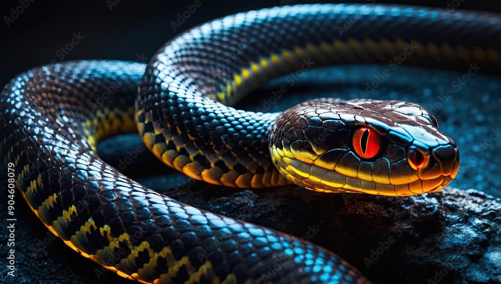 Naklejka premium Colorful beautiful snake silhouette neon line, beautiful silhouette