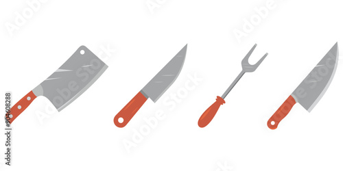 Set of Butcher Knife icon vector Illustration.