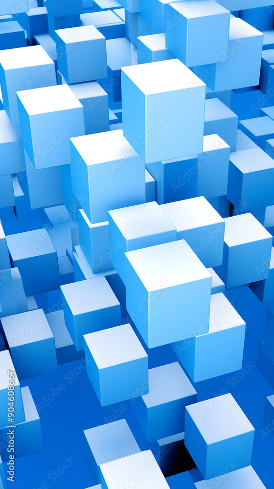 Technology blue and white squares stacked abstract graphic poster background Technology blue and white squares stacked abstract graphic poster background