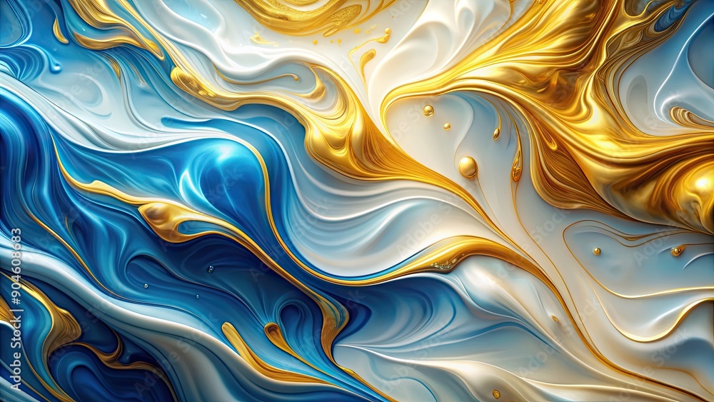 Fototapeta premium Abstract liquid background with alcohol ink in elegant gold, white, and blue colors , alcohol ink, fluid, abstract, background
