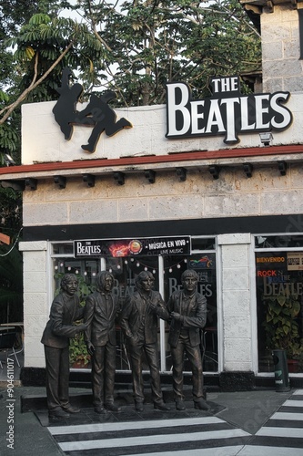 the beatles house, music house, in varadero, cuba with abbey road as a model and statues 