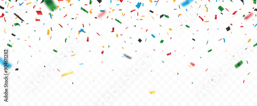 Abstract colorful confetti banner, isolated on transparent background