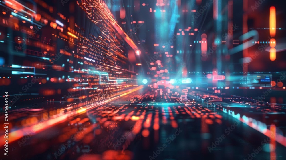 Abstract digital data flow in a futuristic cyberpunk style. Abstract digital data flow in a futuristic cyberpunk style.