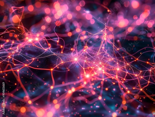 Abstract background with glowing lines and dots.