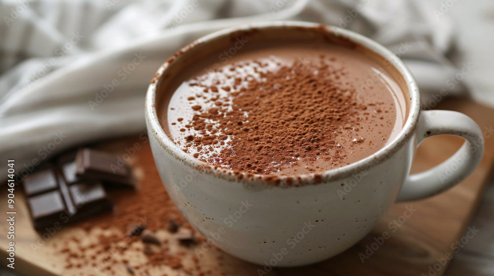 Cup of hot chocolate with a sprinkle of cocoa powder Cup of hot chocolate with a sprinkle of cocoa powder