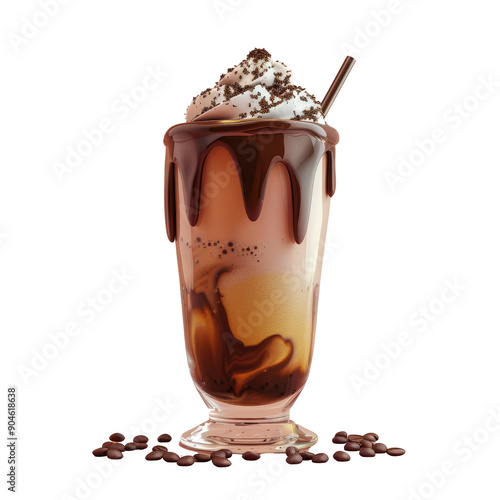 Mocha Frappe made at home with Whipped Cream and Chocolate Drizzle. photo