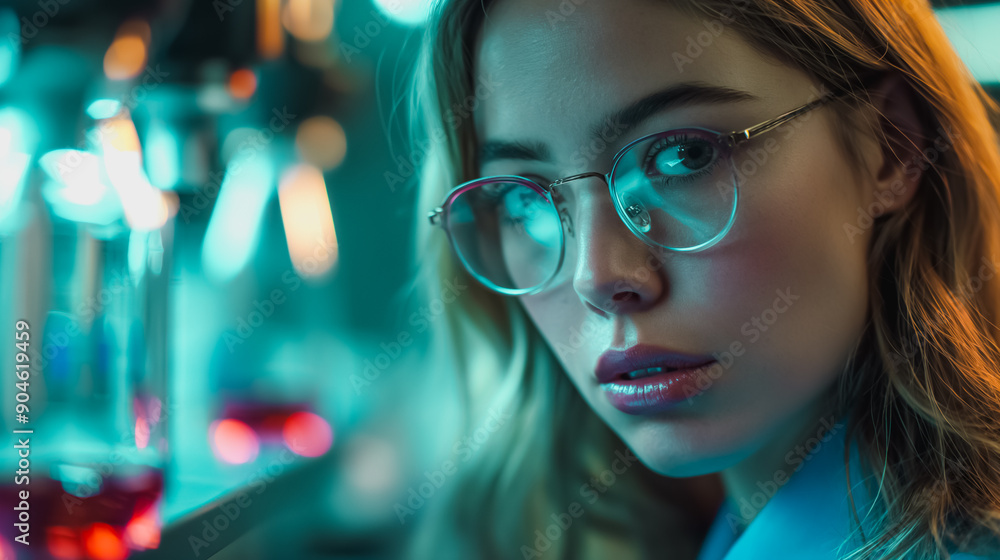 Attractive young female biotechnology chemist conducting experiments in a state-of-the-art laboratory. Attractive young female biotechnology chemist conducting experiments in a state-of-the-art laboratory.