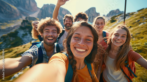 Wallpaper Mural A group of friends taking a selfie while hiking in the mountains Torontodigital.ca