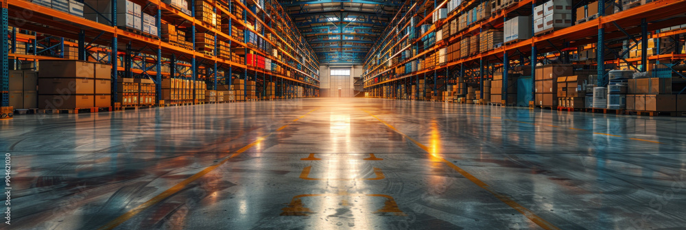 Warehouse with clear signage and pathways for efficient movement. Warehouse with clear signage and pathways for efficient movement.