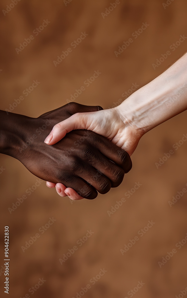Close up of interracial handshake