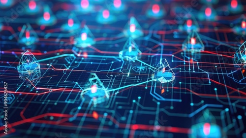 AI-powered cybersecurity agents analyzing patterns of encrypted data for anomalies.