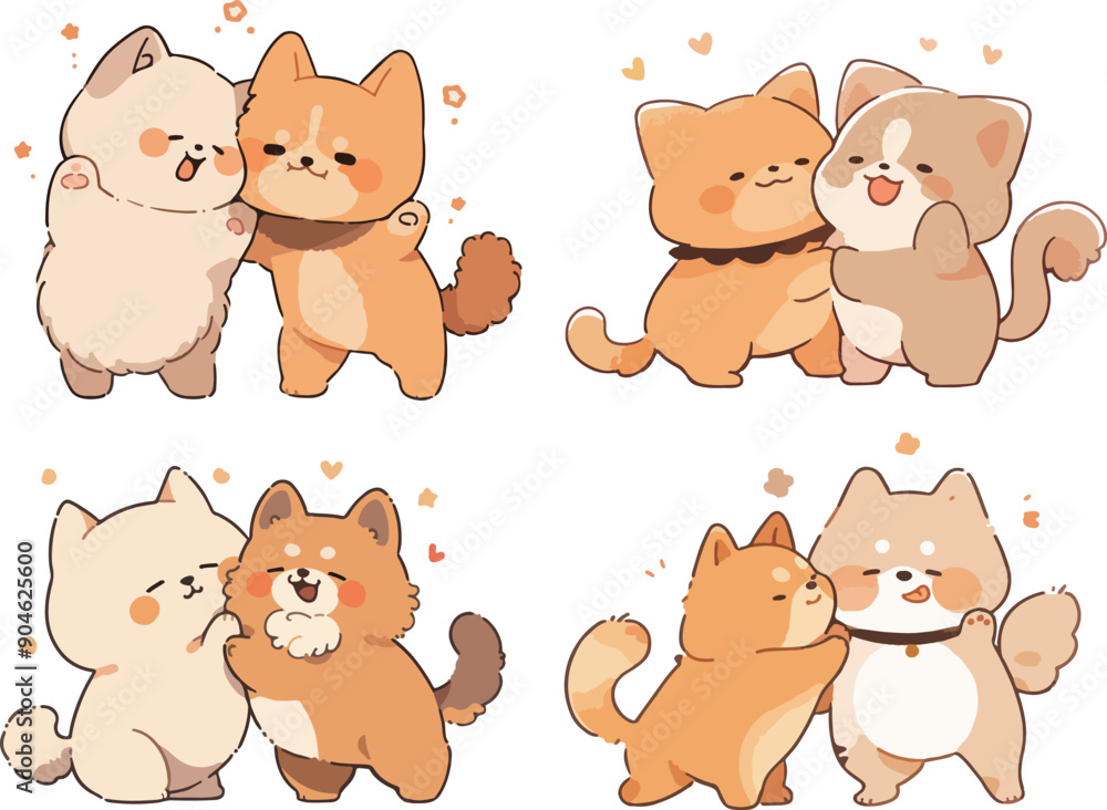 Obraz premium Cute Cartoon Animals Hugging