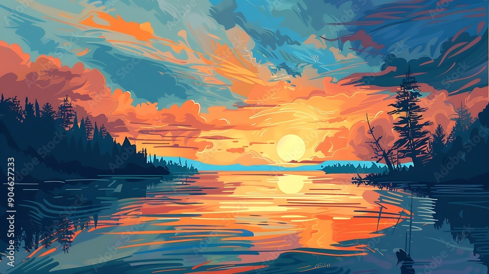 Sunset Reflection on a Serene Lake Sunset Reflection on a Serene Lake