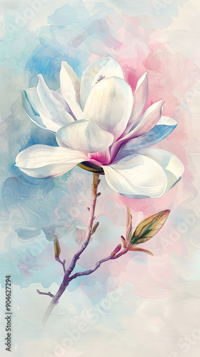 Magnolia Bloom with Soft Pastel Background