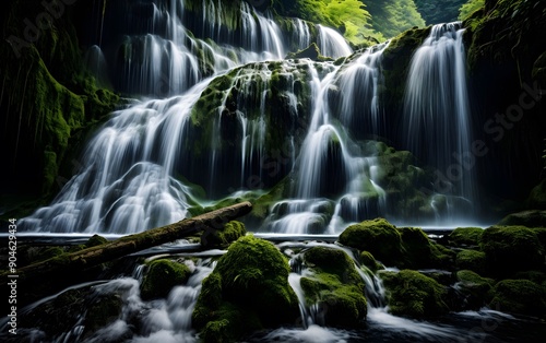 Cascading Waterfall in Greenery