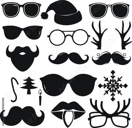 Christmas Mustache and Glasses Silhouette Set