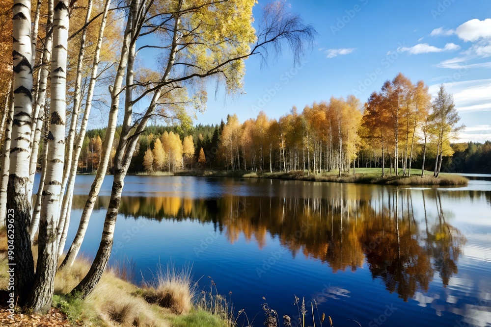 Obraz premium autumn trees reflected in water
