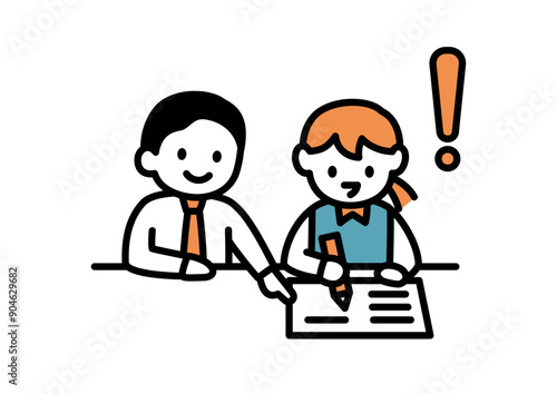 先生に勉強を教わる高校生のイラスト