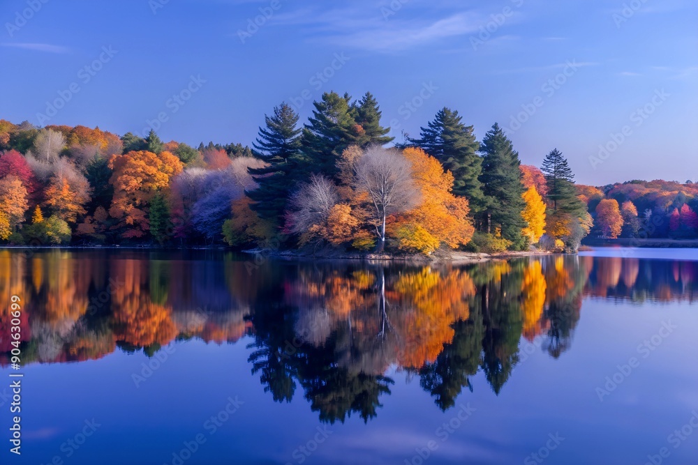 Fototapeta premium autumn trees reflected in water