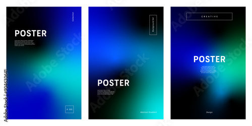 Modern gradient background set in green and blue hues on black empty space for party, club, music, event, web, print, social media