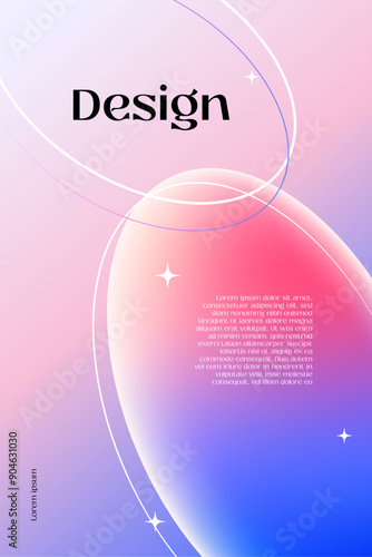 Modern dreamy background with gradient mesh and geometric shapes in pastel pink and blue colors