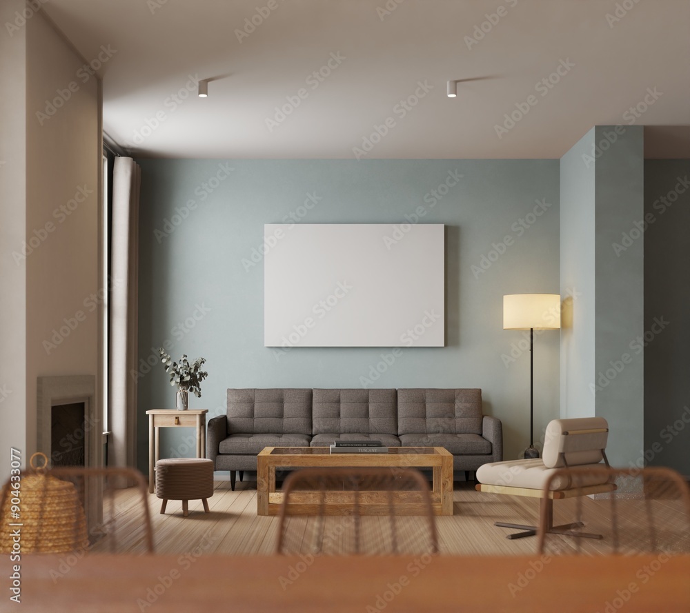 modern scandinavian style living room with mockup poster. 3d Illustration modern scandinavian style living room with mockup poster. 3d Illustration