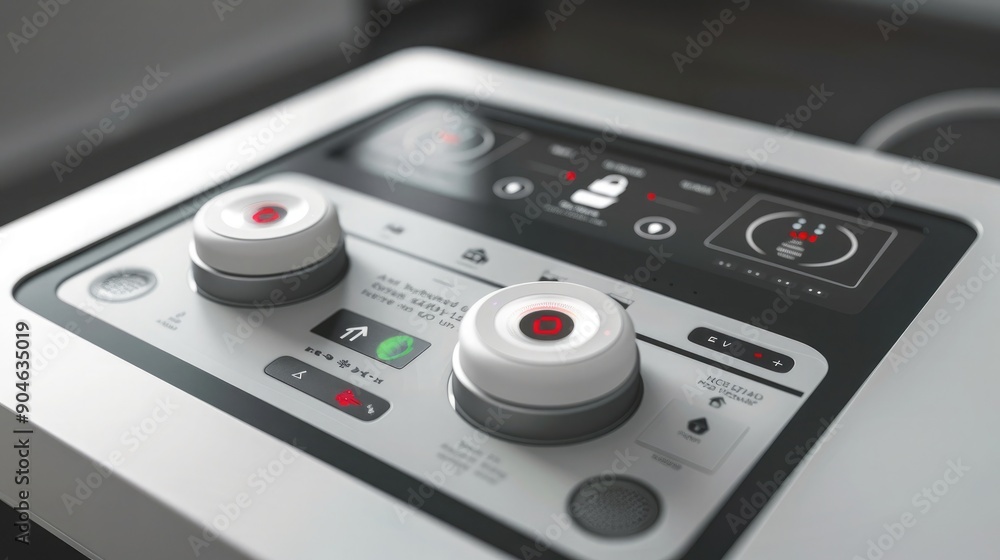 An AI-based home security system with integrated smoke and carbon monoxide detectors, displayed on a central control panel. An AI-based home security system with integrated smoke and carbon monoxide detectors, displayed on a central control panel.