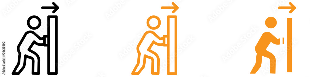 Active Person Pushing Door Icon for Movement and Action Graphics Perfect for Representing Door Opening and Physical Action Active Person Pushing Door Icon for Movement and Action Graphics Perfect for Representing Door Opening and Physical Action