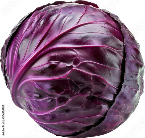 A close-up of a whole red cabbage isolated on transparent png