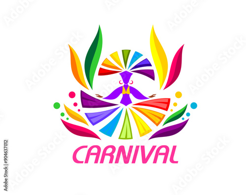 Brazil carnival party icon with samba dancer, entertainment event symbol. Isolated vector vibrant and colorful emblem representing the Brazilian Carnival for festive event promotions and celebrations