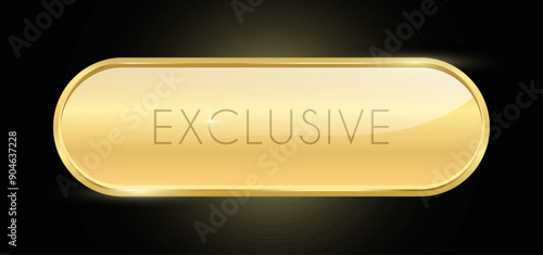 Exclusive label, Golden Luxury banner or premium VIP Member sticker, Vector Button glossy. Certificate label and tag with shiny and Glitter on Gold badge